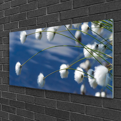 Glass Wall Art Flowers floral white