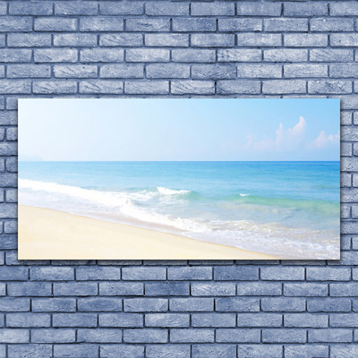 Glass Wall Art Beach sea landscape white blue