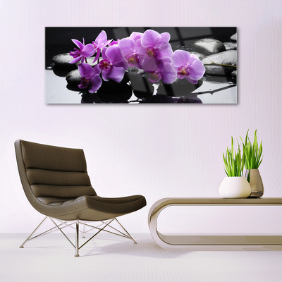 Glass Wall Art Flower stones floral pink black