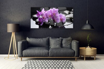 Glass Wall Art Flower stones floral pink black