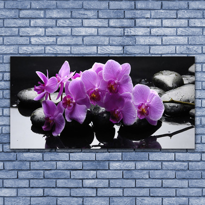 Glass Wall Art Flower stones floral pink black