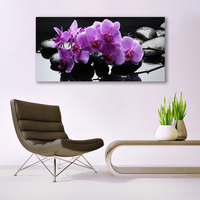 Glass Wall Art Flower stones floral pink black