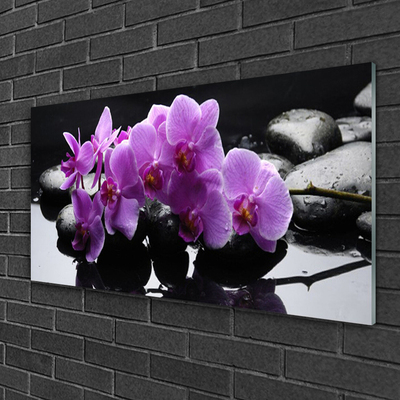 Glass Wall Art Flower stones floral pink black