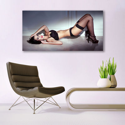 Glass Wall Art Woman people black beige