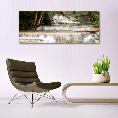 Glass Wall Art Waterfall forest nature white brown green