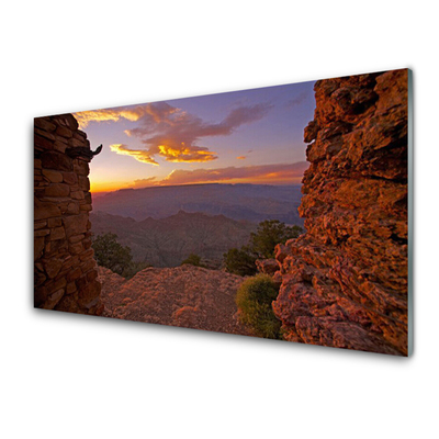 Glass Wall Art Rock landscape brown