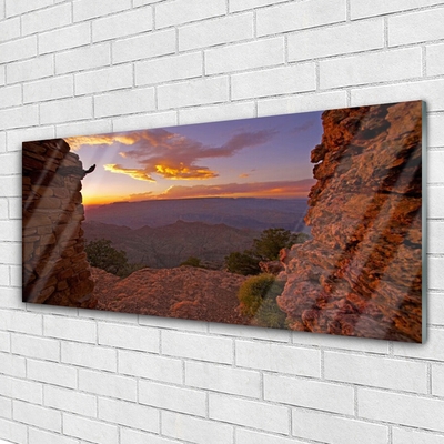 Glass Wall Art Rock landscape brown