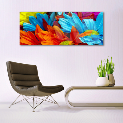 Glass Wall Art Flowers floral red blue orange