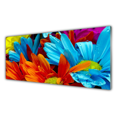 Glass Wall Art Flowers floral red blue orange