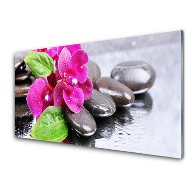 Glass Wall Art Flower stones floral red black