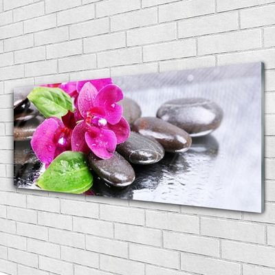 Glass Wall Art Flower stones floral red black