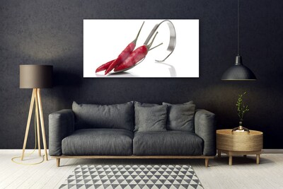 Glass Wall Art Chili spoon kitchen red silver