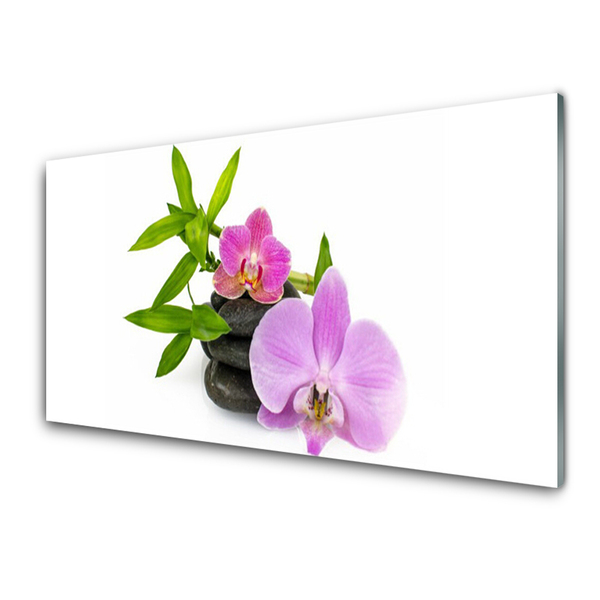 Glass Wall Art Flower stones floral pink black