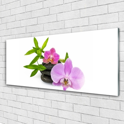 Glass Wall Art Flower stones floral pink black