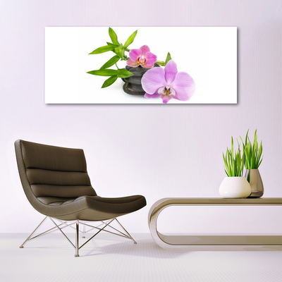 Glass Wall Art Flower stones floral pink black