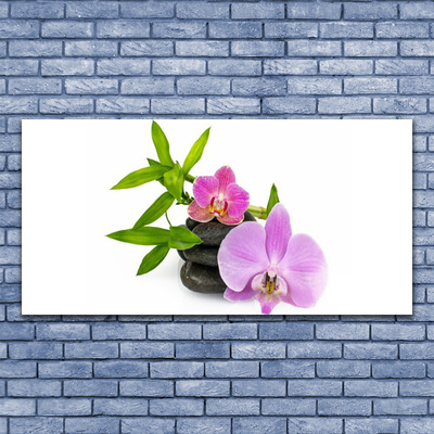 Glass Wall Art Flower stones floral pink black