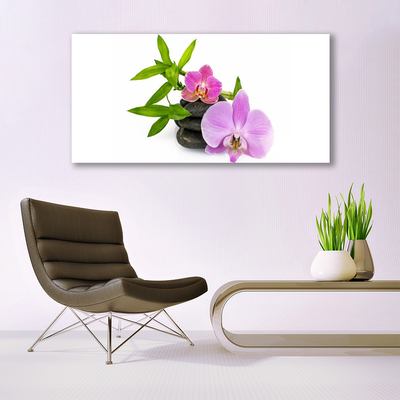 Glass Wall Art Flower stones floral pink black