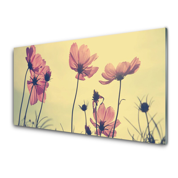 Glass Wall Art Flowers floral pink