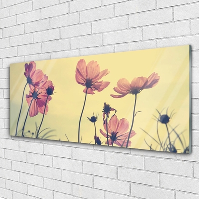 Glass Wall Art Flowers floral pink