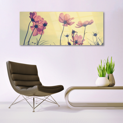 Glass Wall Art Flowers floral pink