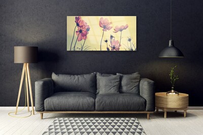 Glass Wall Art Flowers floral pink