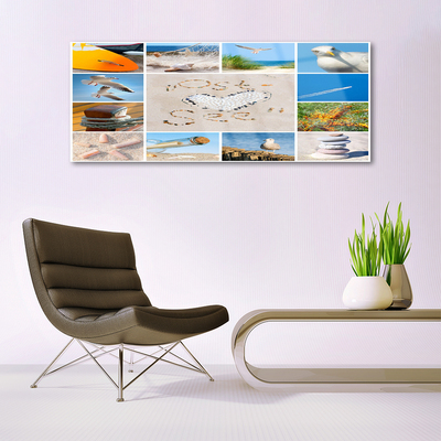 Glass Wall Art Ocean beach landscape brown yellow blue green