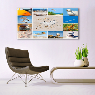 Glass Wall Art Ocean beach landscape brown yellow blue green