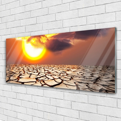 Glass Wall Art Sun desert landscape yellow brown