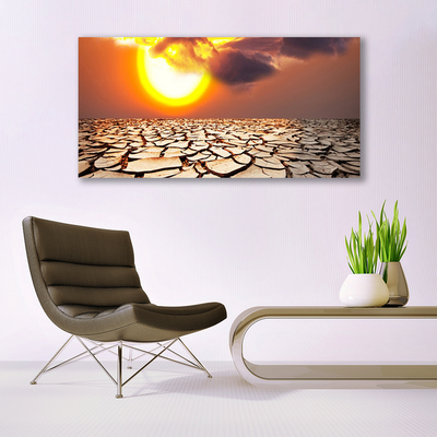 Glass Wall Art Sun desert landscape yellow brown