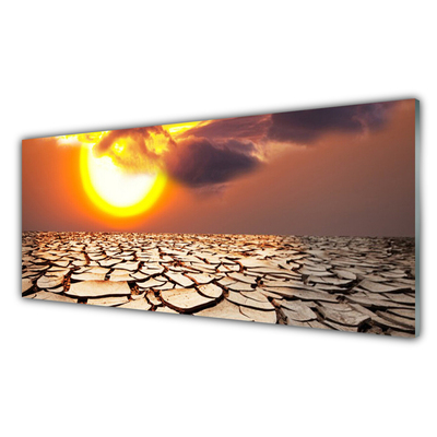 Glass Wall Art Sun desert landscape yellow brown