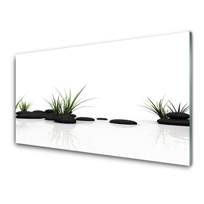 Glass Wall Art Grass stones art black green