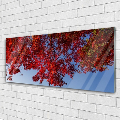 Glass Wall Art Branches leaves floral brown