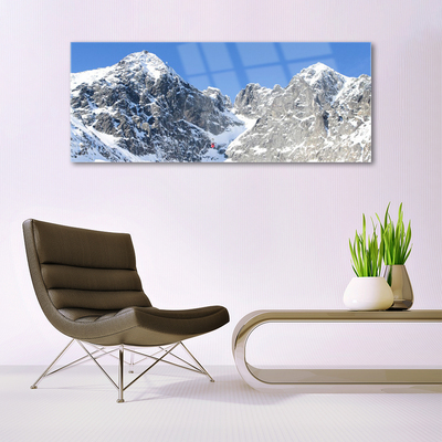 Glass Wall Art Mountain snow landscape grey white