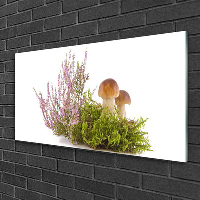 Glass Wall Art Mushrooms floral brown white