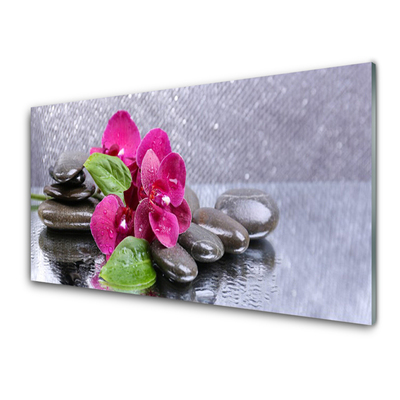 Glass Wall Art Flower stones art red black