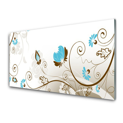 Glass Wall Art Abstract art brown blue white grey