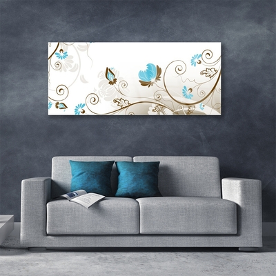 Glass Wall Art Abstract art brown blue white grey