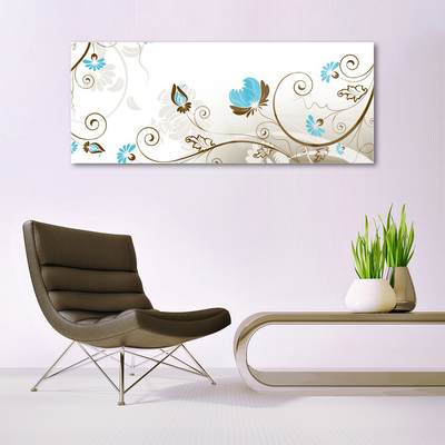 Glass Wall Art Abstract art brown blue white grey