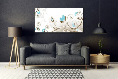 Glass Wall Art Abstract art brown blue white grey