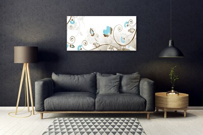 Glass Wall Art Abstract art brown blue white grey