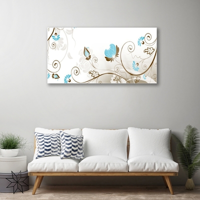 Glass Wall Art Abstract art brown blue white grey