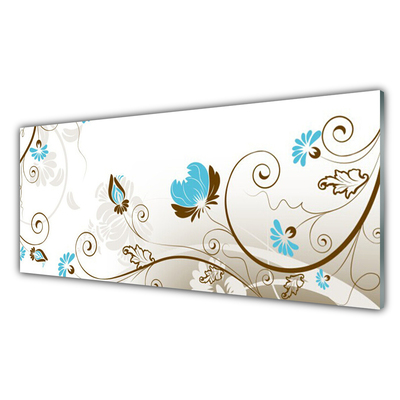 Glass Wall Art Abstract art brown blue white grey