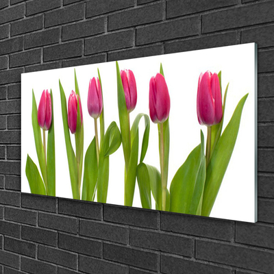 Glass Wall Art Tulips floral red