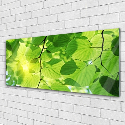 Glass Wall Art Leaves floral green brown
