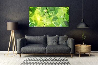 Glass Wall Art Leaves floral green brown