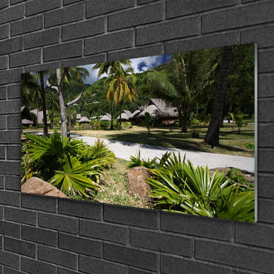 Glass Wall Art Leaves palm trees nature green brown