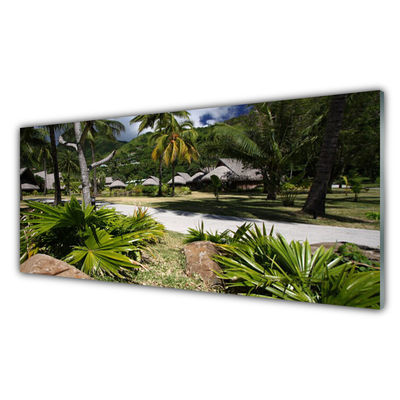 Glass Wall Art Leaves palm trees nature green brown