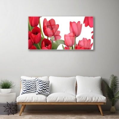 Glass Wall Art Tulips floral red