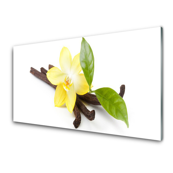 Glass Wall Art Vanilla leaves floral brown yellow green