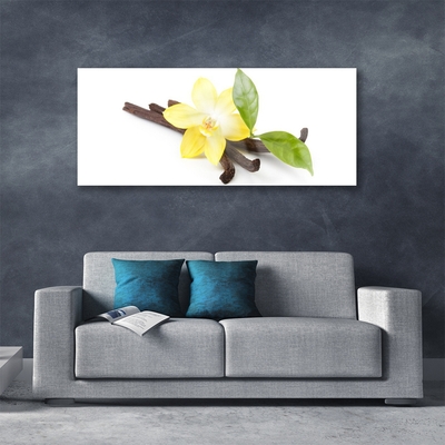 Glass Wall Art Vanilla leaves floral brown yellow green